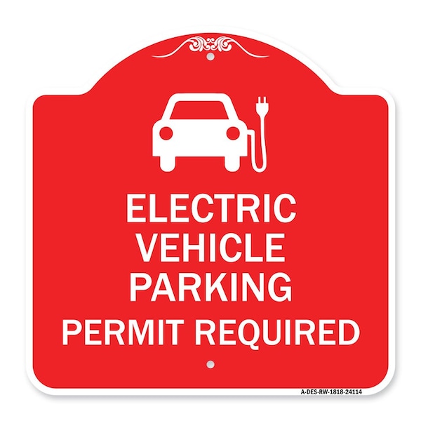 Electric Vehicle Parking Permit Required With Electric Car Graphic, A-DES-RW-1818-24114